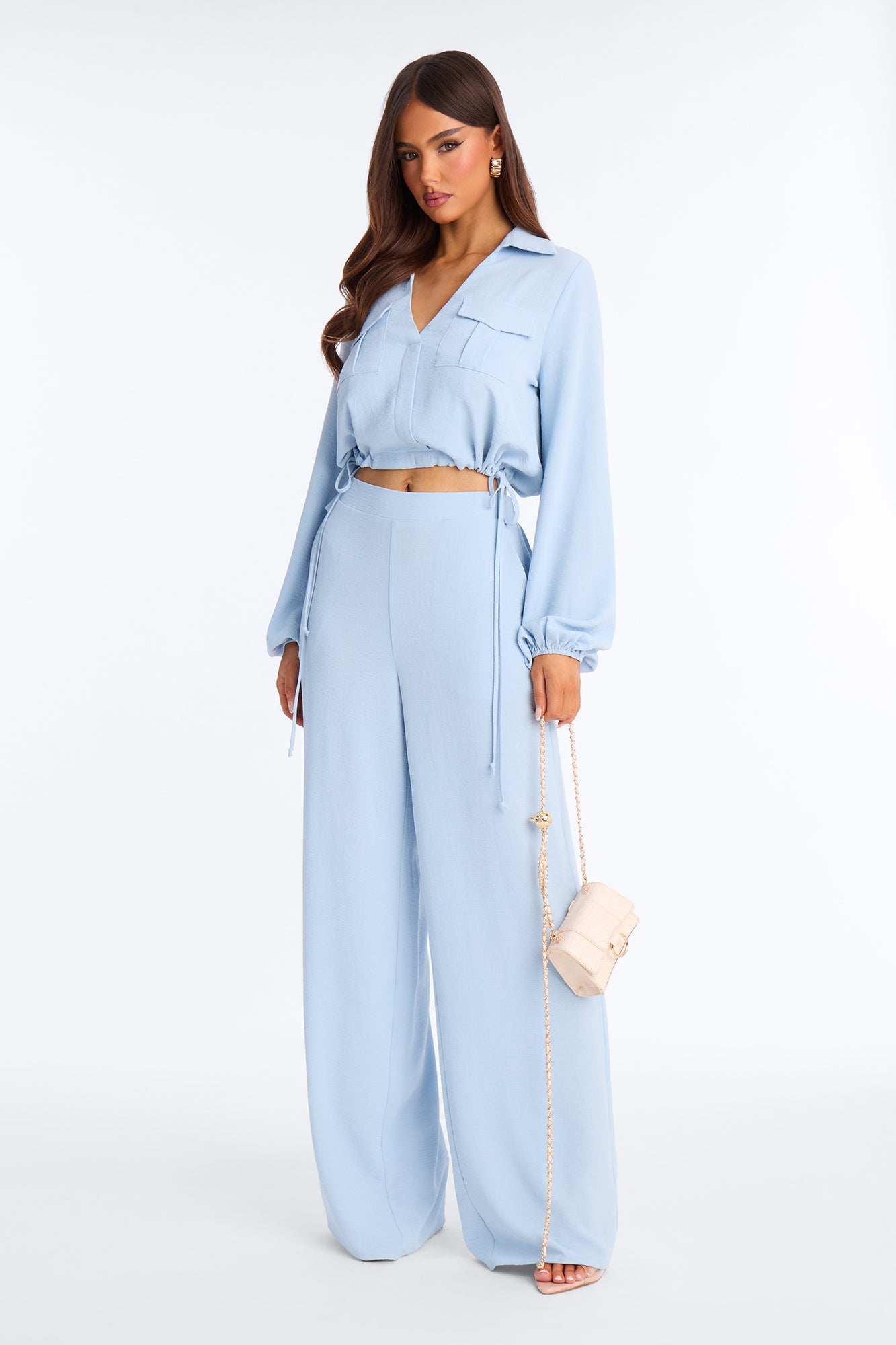 Daniela Wide Leg Pant Set - Light Blue