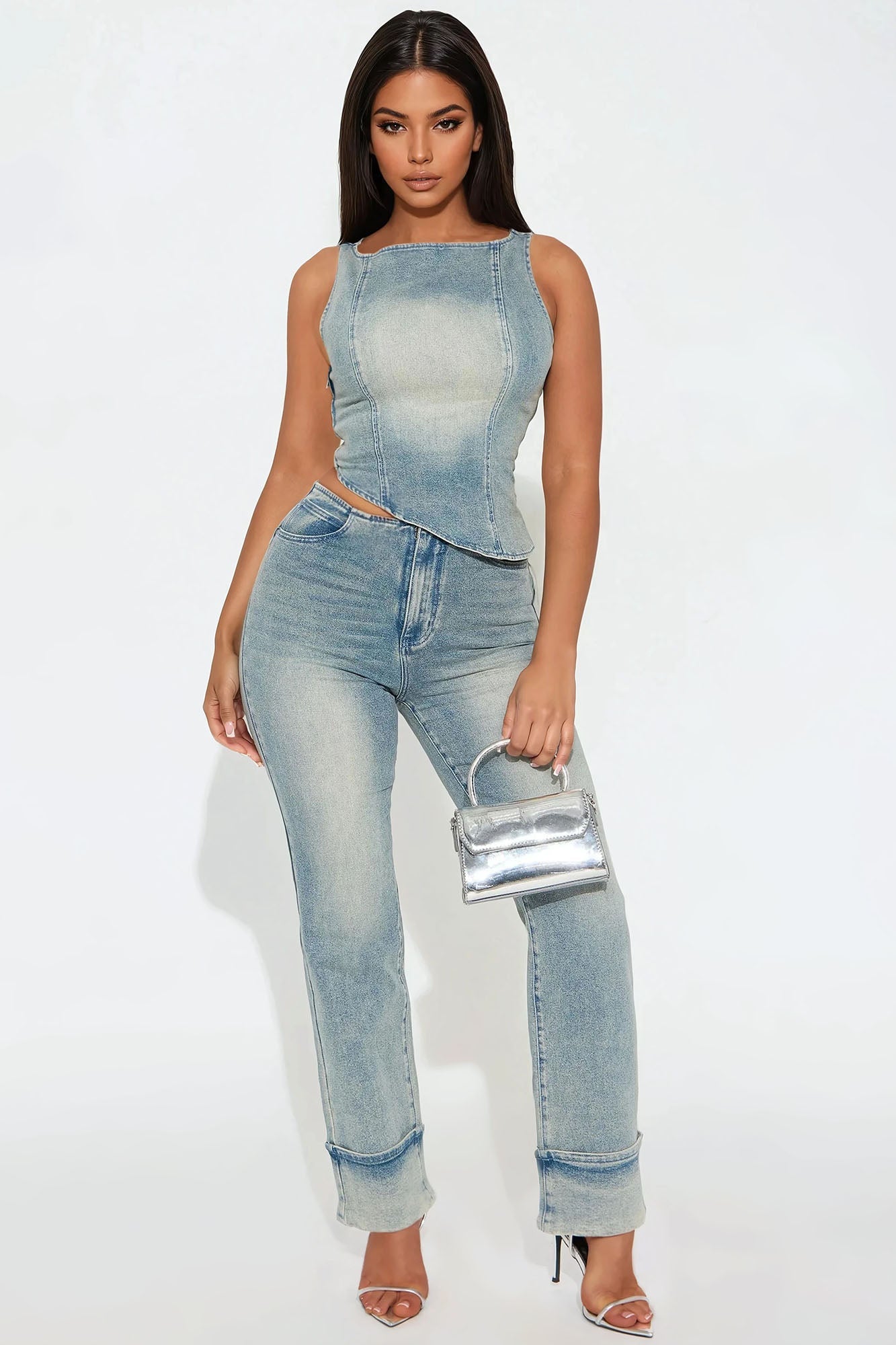 Alana Denim Pant Set - Medium Wash