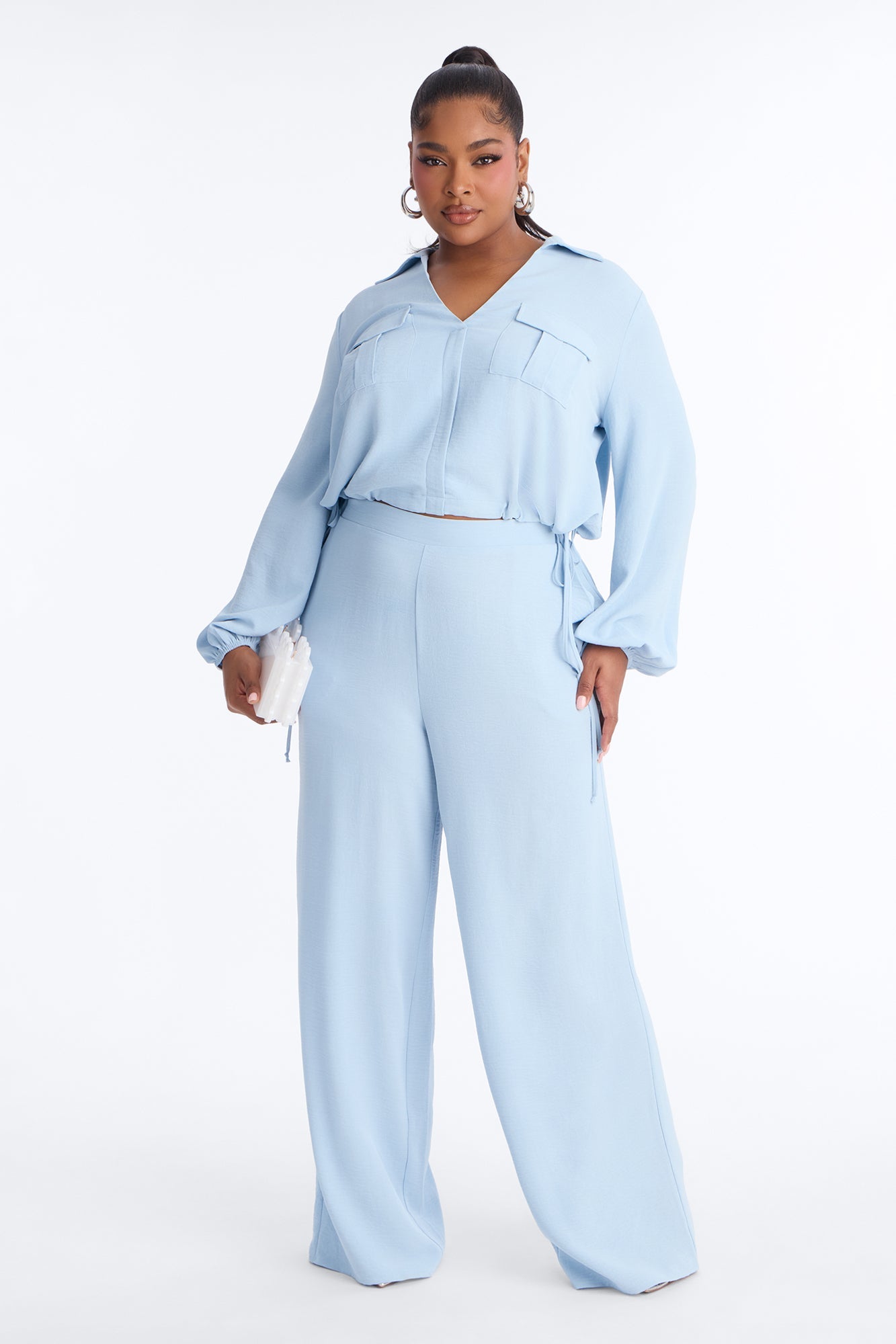 Daniela Wide Leg Pant Set - Light Blue