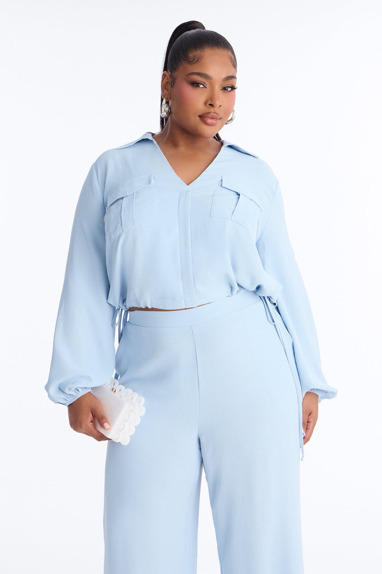 Daniela Wide Leg Pant Set - Light Blue