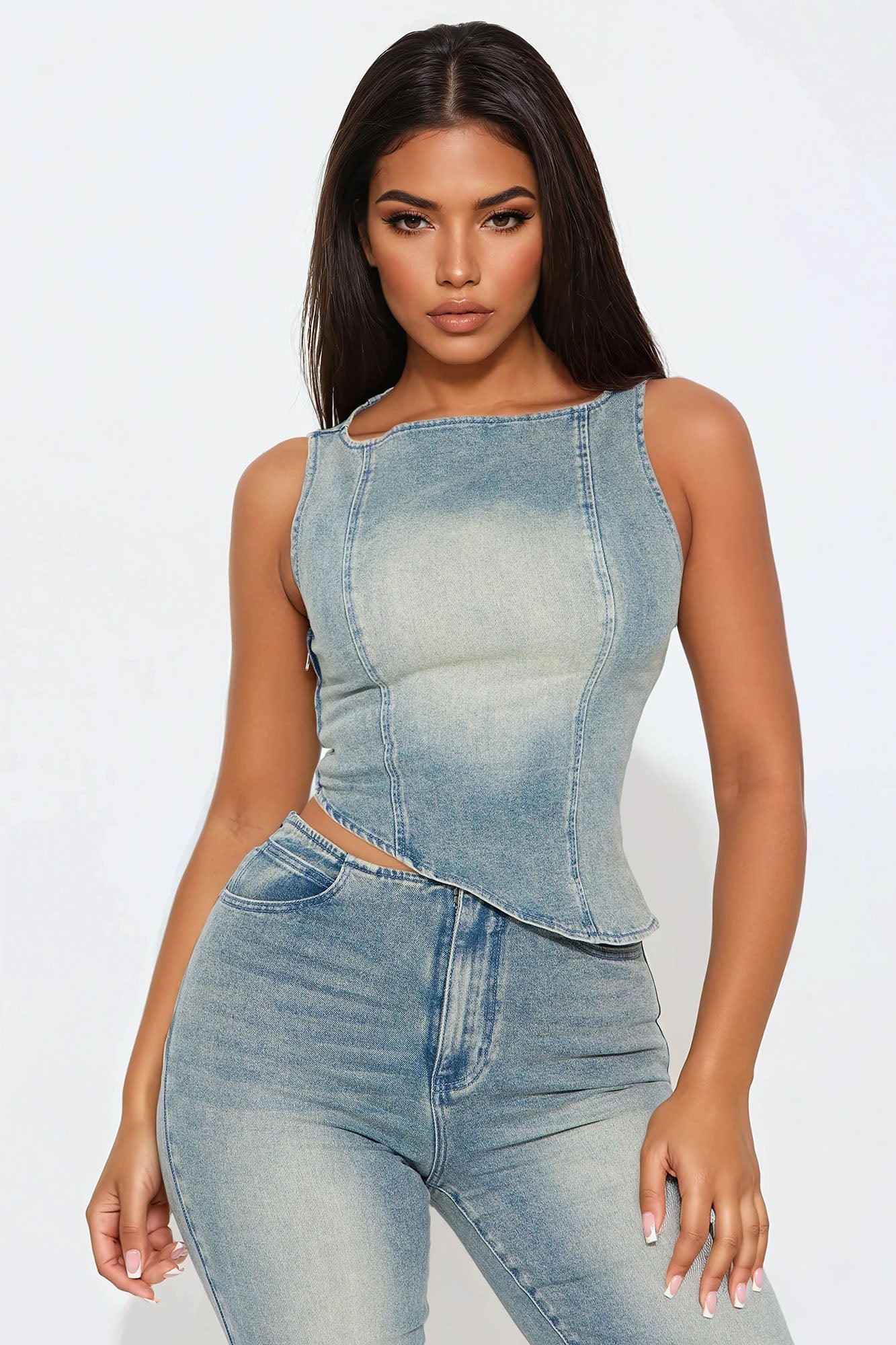 Alana Denim Pant Set - Medium Wash