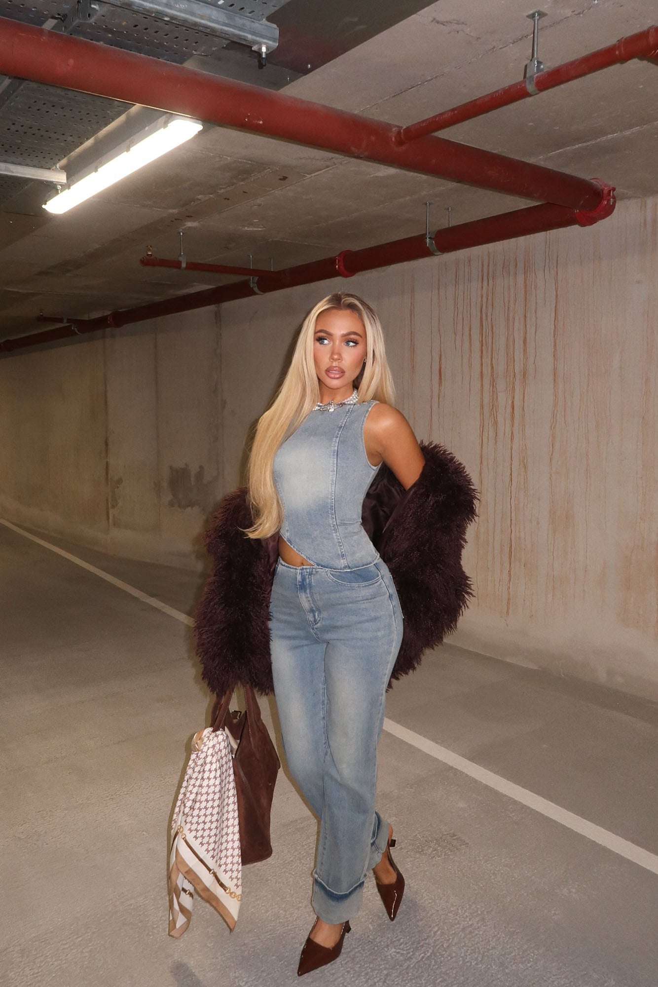 Alana Denim Pant Set - Medium Wash